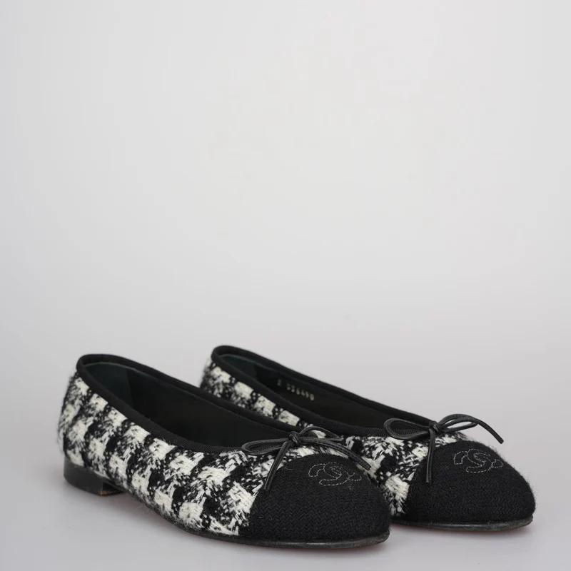 Chanel Schwarze Tweed-Ballerinas 37