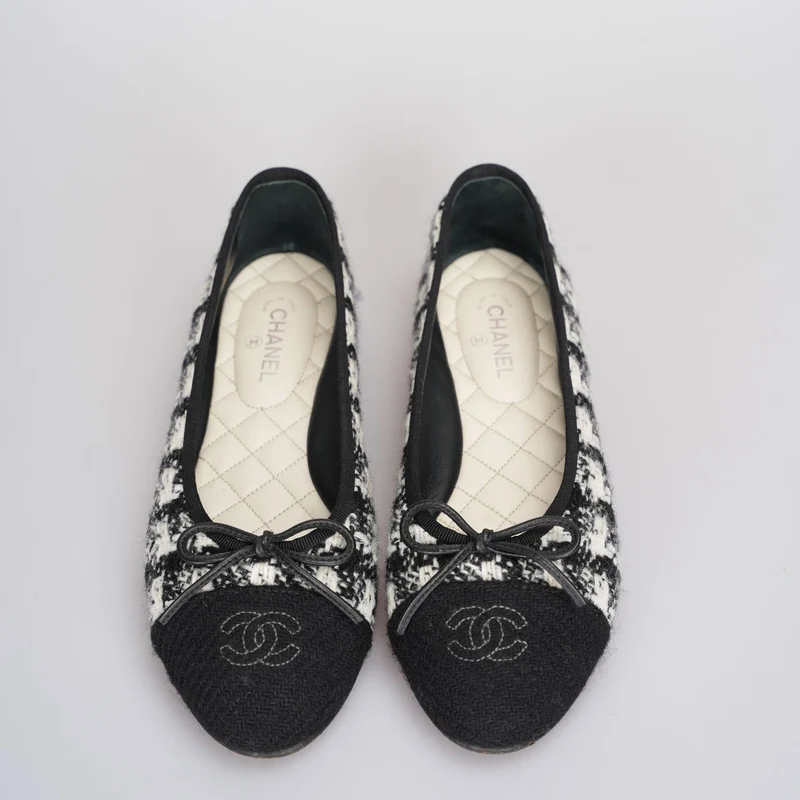 Chanel Schwarze Tweed-Ballerinas 37