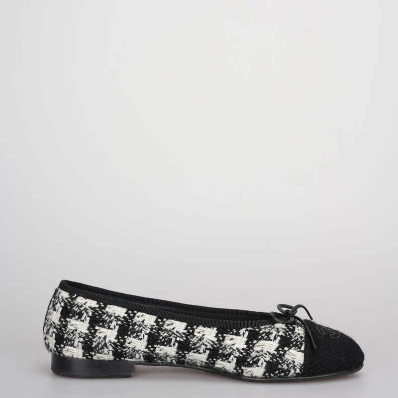 Chanel Schwarze Tweed-Ballerinas 37