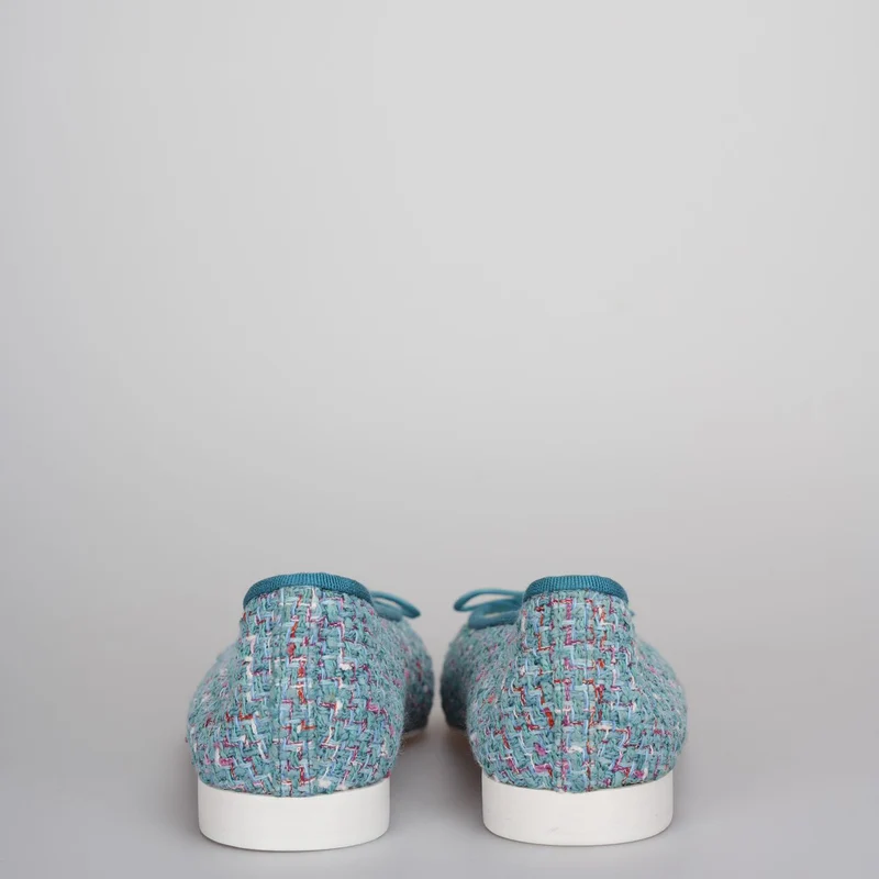 Chanel Blau/Weiß Tweed Kalbsleder Cap Toe Ballerinas Größe 37