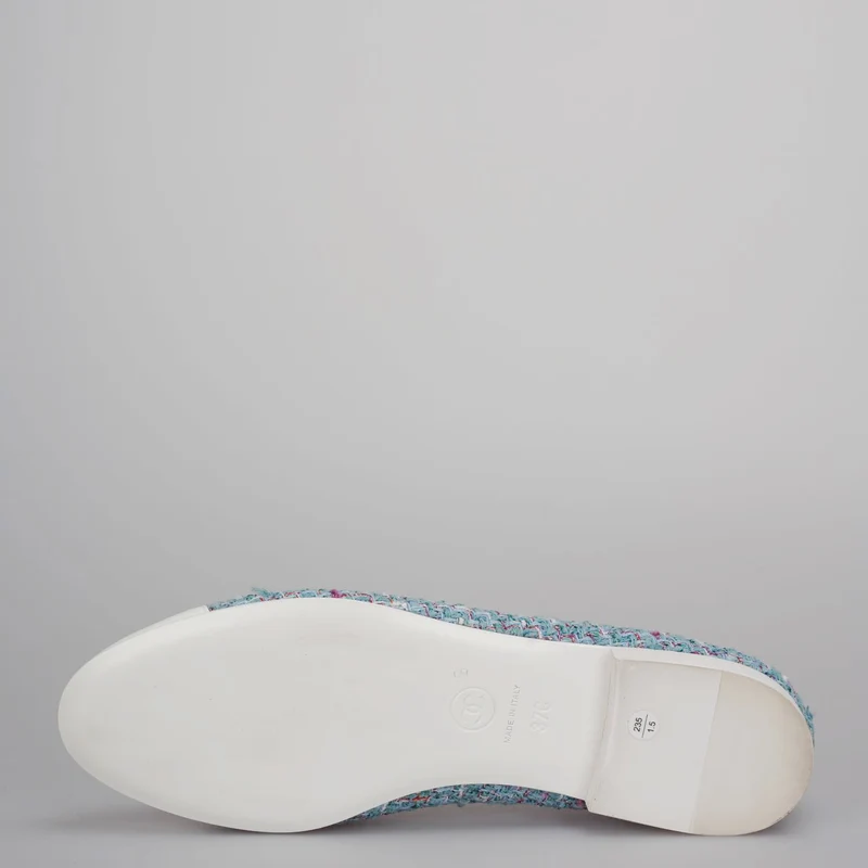 Chanel Blau/Weiß Tweed Kalbsleder Cap Toe Ballerinas Größe 37