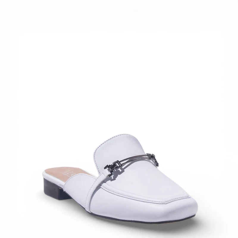 Women White Leather Mules #4871