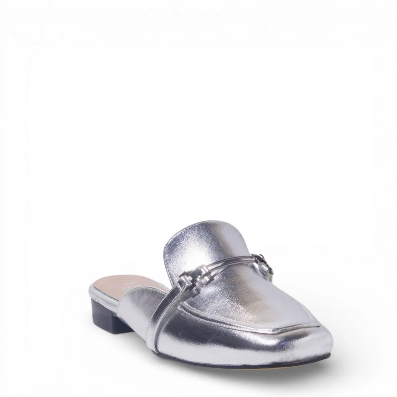 Women Silver Leather Mules #4868