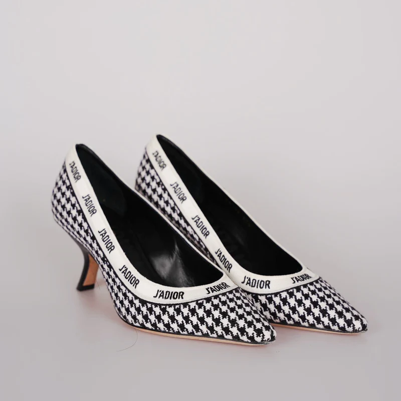 Christian Dior Pumps mit Hahnentrittmuster, 6 cm, 37.5, Schwarz/Weiß