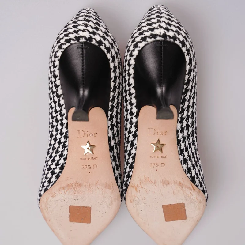 Christian Dior Pumps mit Hahnentrittmuster, 6 cm, 37.5, Schwarz/Weiß