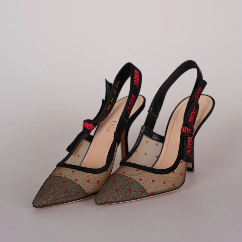 Christian Dior Mesh Plumetis Wildleder J'Adior Slingback 8cm Pumps 37.5 Beige/Schwarz
