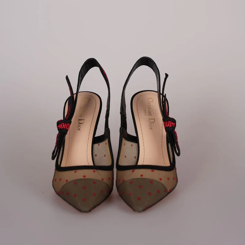 Christian Dior Mesh Plumetis Wildleder J'Adior Slingback 8cm Pumps 37.5 Beige/Schwarz