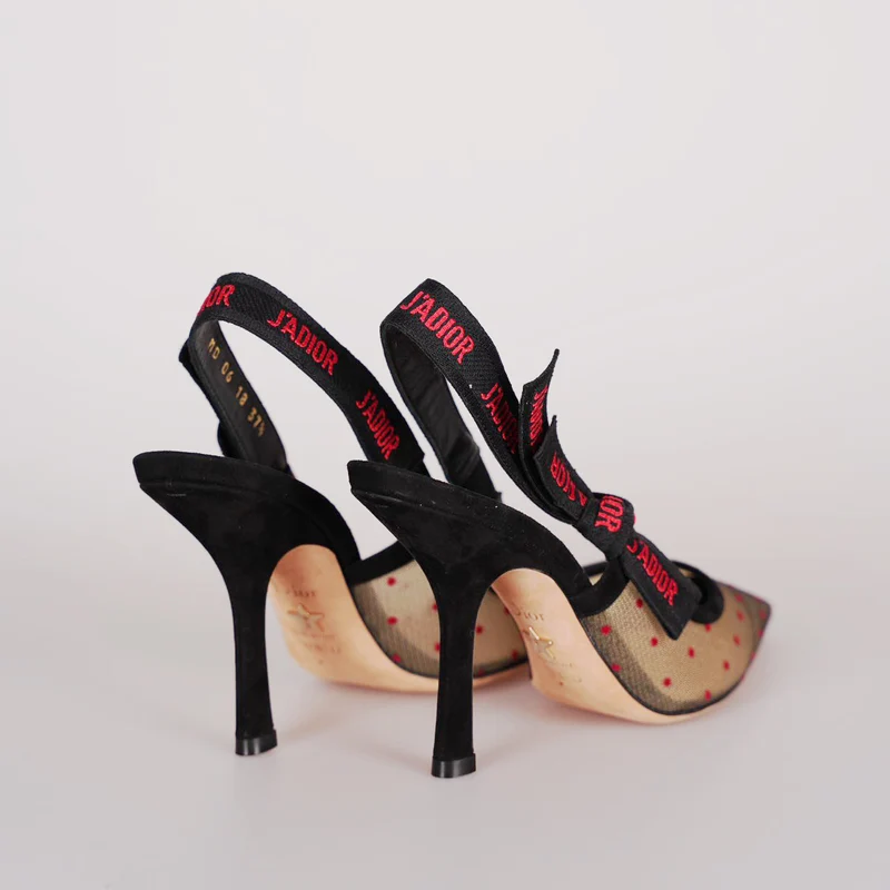 Christian Dior Mesh Plumetis Wildleder J'Adior Slingback 8cm Pumps 37.5 Beige/Schwarz