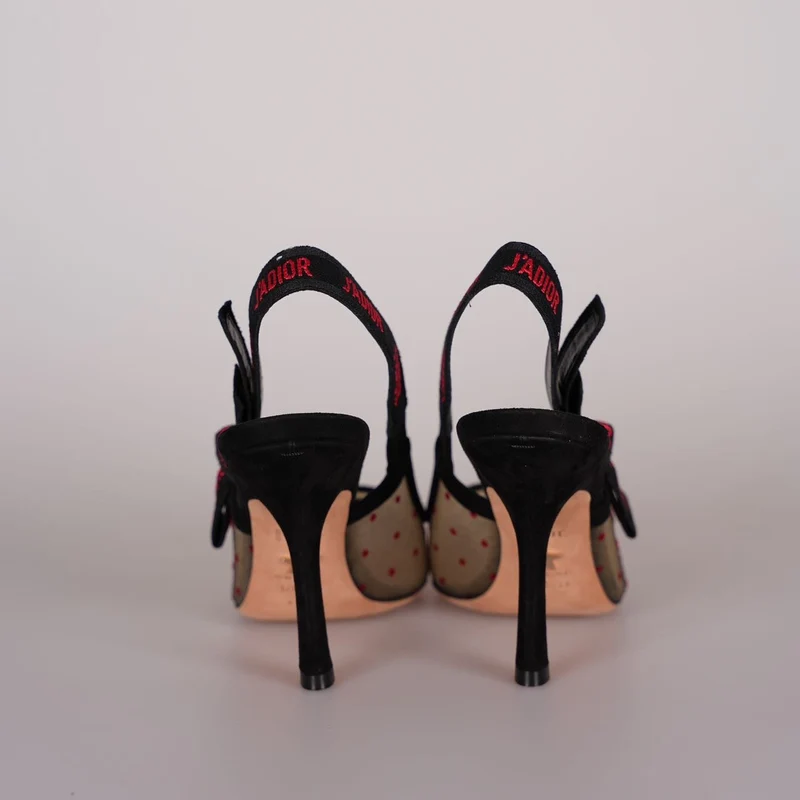 Christian Dior Mesh Plumetis Wildleder J'Adior Slingback 8cm Pumps 37.5 Beige/Schwarz
