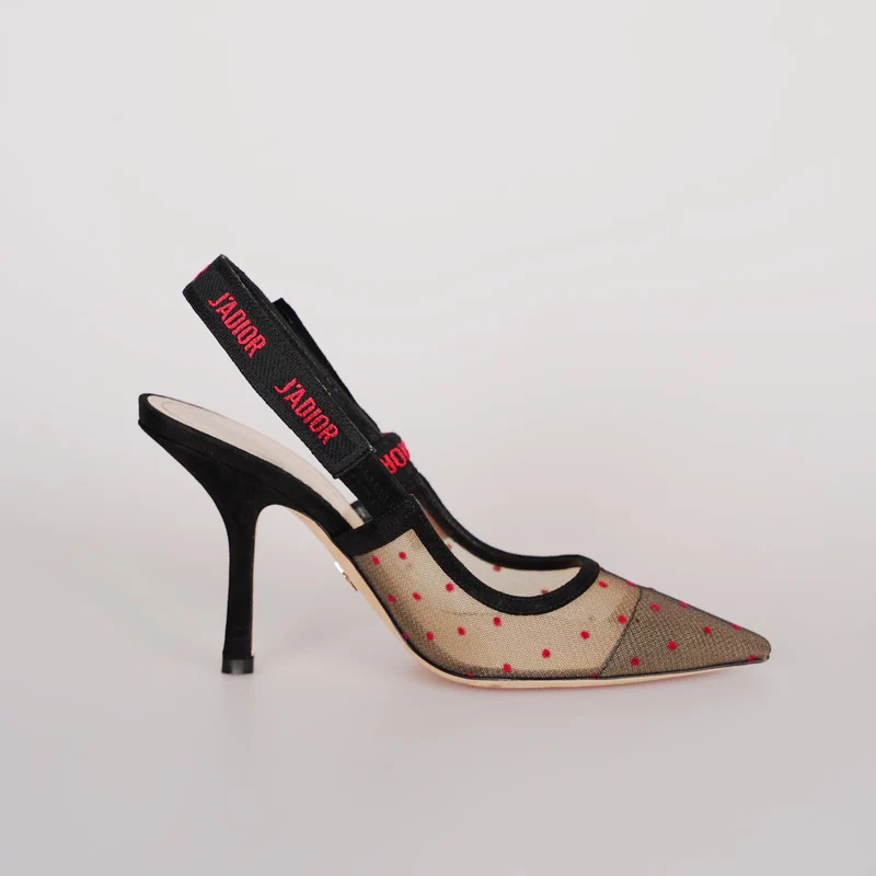 Christian Dior Mesh Plumetis Wildleder J'Adior Slingback 8cm Pumps 37.5 Beige/Schwarz