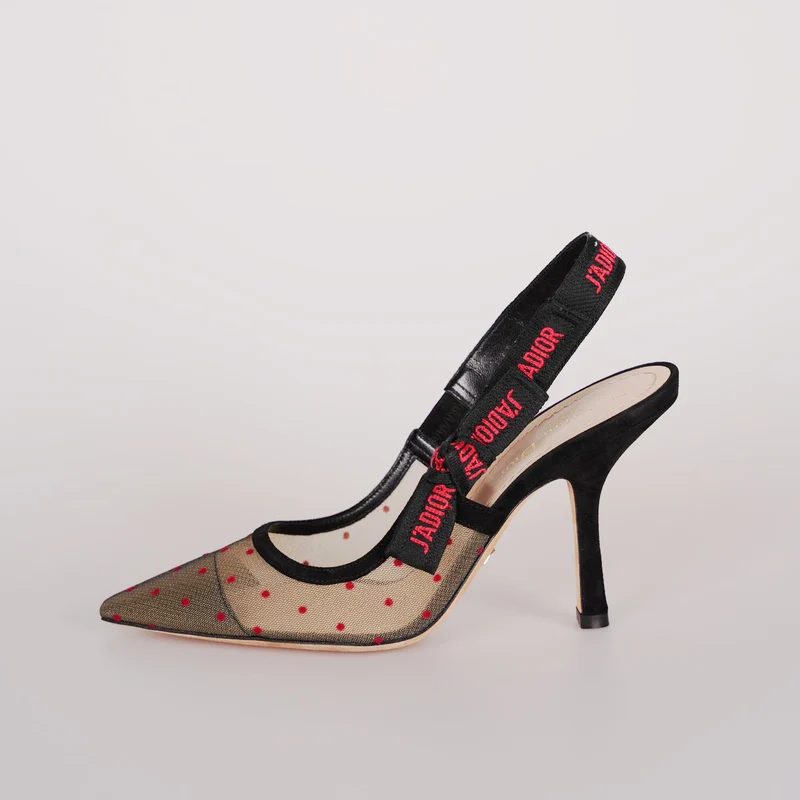 Christian Dior Mesh Plumetis Wildleder J'Adior Slingback 8cm Pumps 37.5 Beige/Schwarz