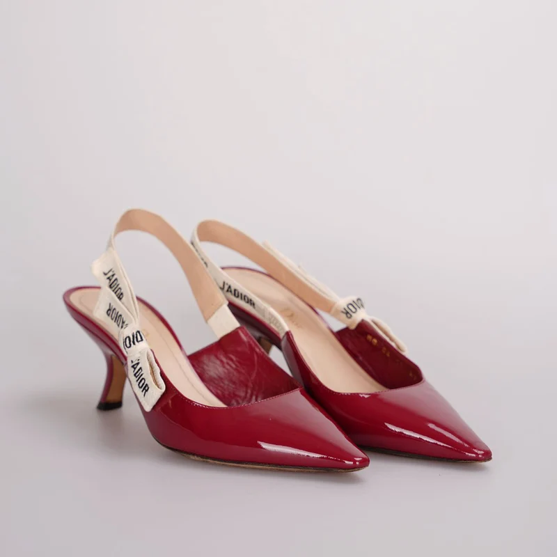 Christian Dior J'adior Slingback-Pumps aus Lackleder, 6 cm, 37D, Burgunderrot