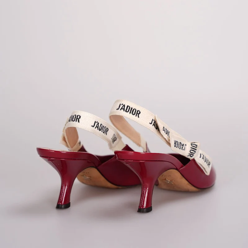 Christian Dior J'adior Slingback-Pumps aus Lackleder, 6 cm, 37D, Burgunderrot