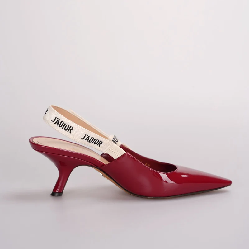 Christian Dior J'adior Slingback-Pumps aus Lackleder, 6 cm, 37D, Burgunderrot