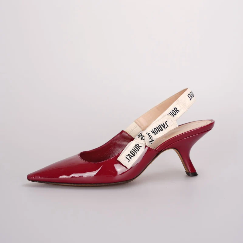 Christian Dior J'adior Slingback-Pumps aus Lackleder, 6 cm, 37D, Burgunderrot