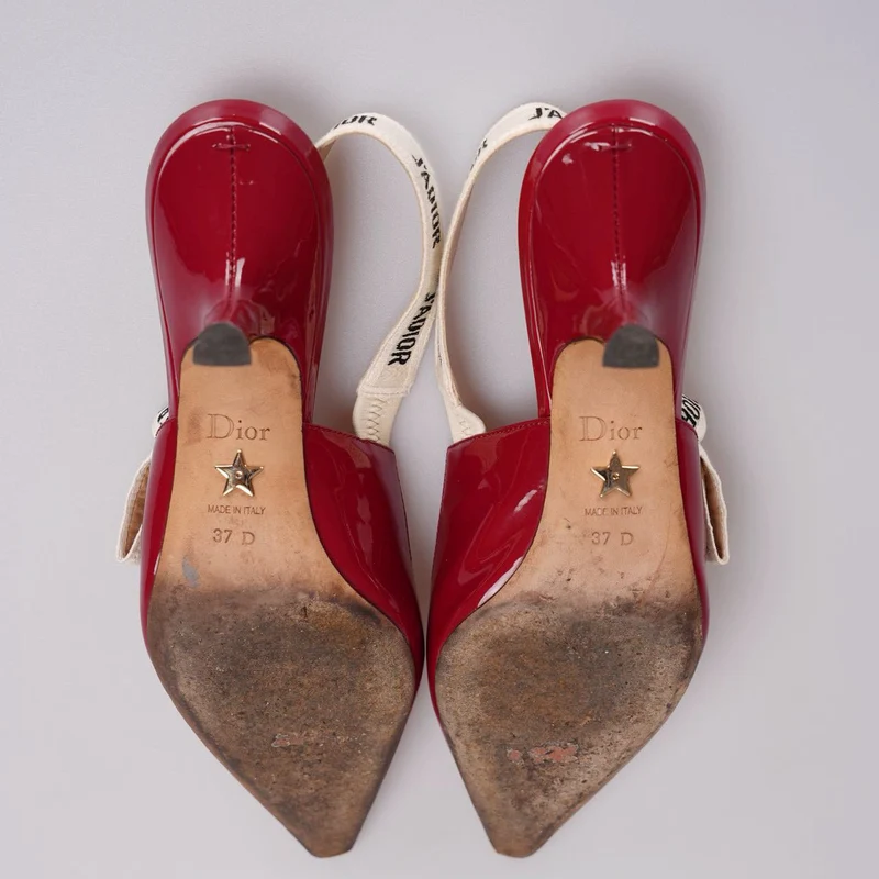 Christian Dior J'adior Slingback-Pumps aus Lackleder, 6 cm, 37D, Burgunderrot