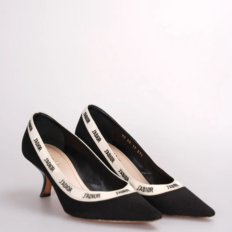 Christian Dior Schwarze Canvas J'adior Pumps Größe 37.5D mit beiger Innensohle