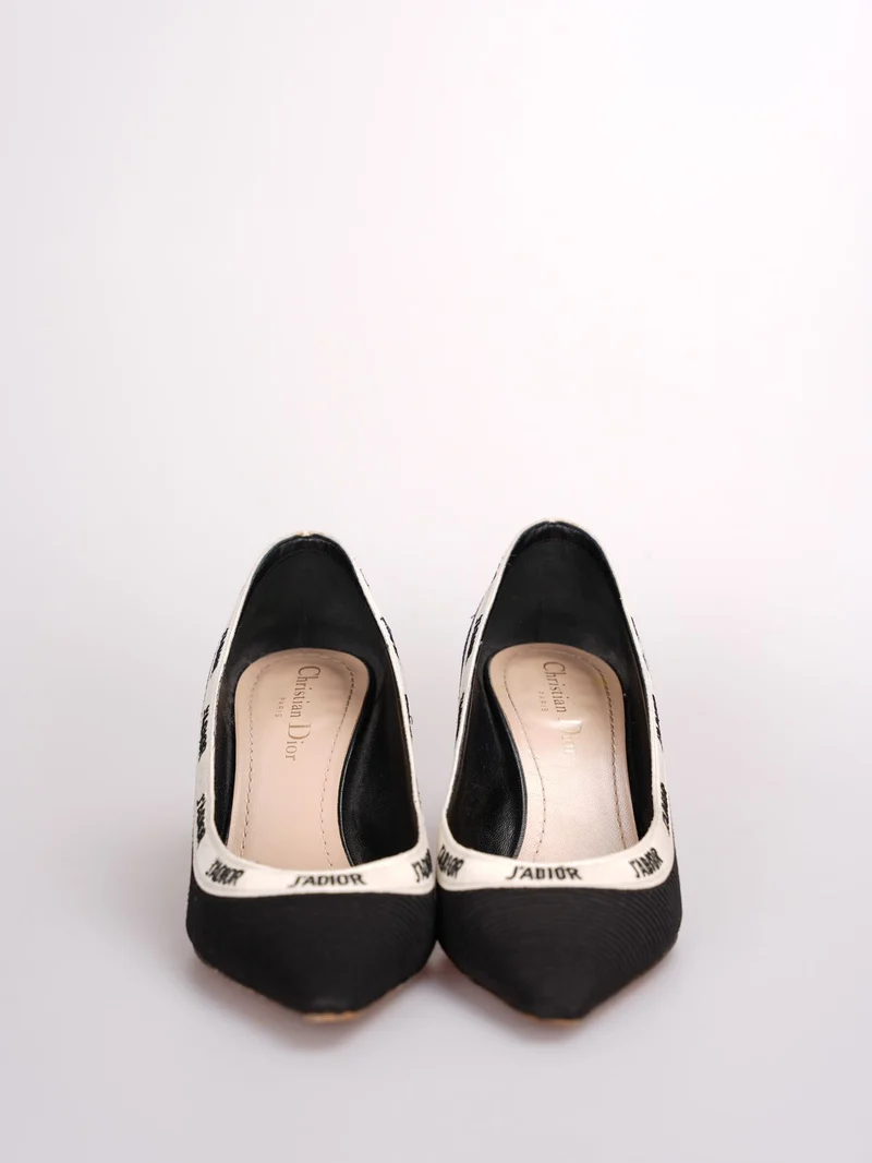 Christian Dior Schwarze Canvas J'adior Pumps Größe 37.5D mit beiger Innensohle