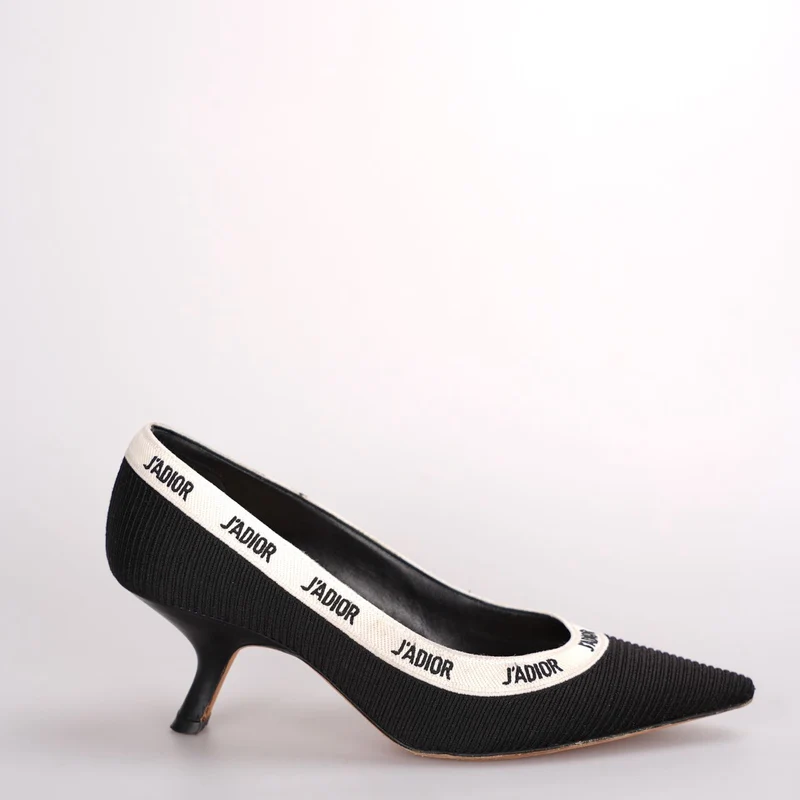 Christian Dior Schwarze Canvas J'adior Pumps Größe 37.5D mit beiger Innensohle