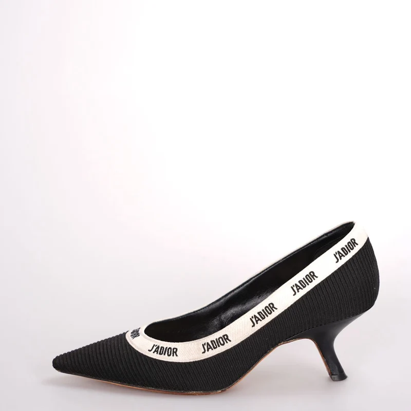 Christian Dior Schwarze Canvas J'adior Pumps Größe 37.5D mit beiger Innensohle