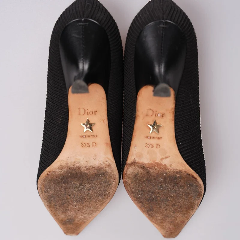 Christian Dior Schwarze Canvas J'adior Pumps Größe 37.5D mit beiger Innensohle