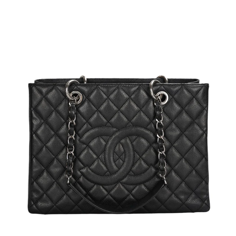 Chanel – GST-Tasche aus gestepptem Kaviarleder in Schwarz mit silberner Hardware