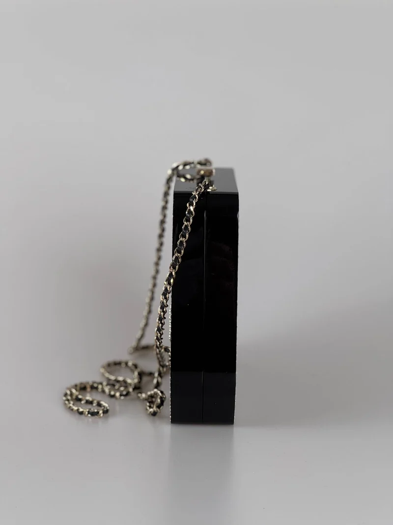Chanel Runway Schwarze Harz Kristall Perle Abend Clutch Schulterbox Limitierte Auflage