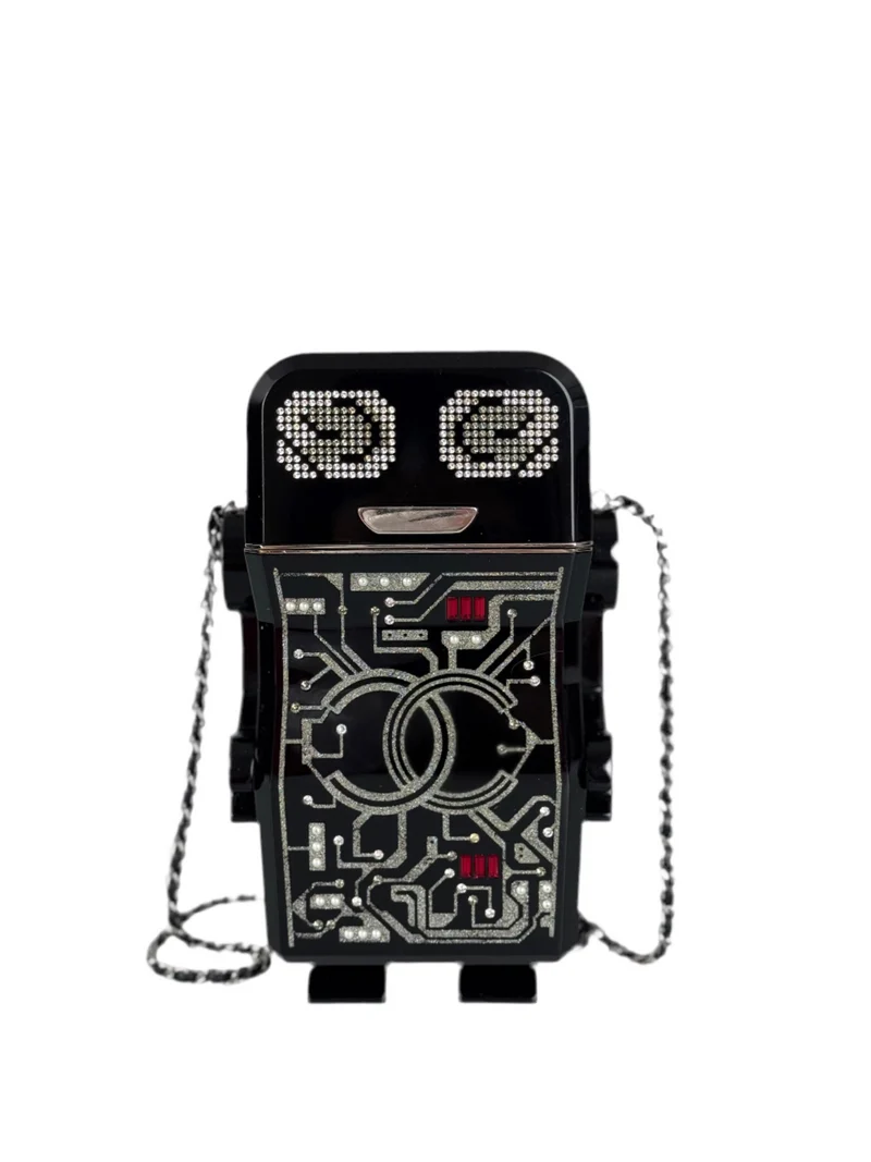 Chanel Plexiglas Kristall Roboter Minaudiere Clutch Schwarz