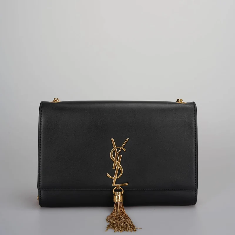 Saint Laurent Kate Medium Tasche aus schwarzem Kalbsleder Cassandre Tassel