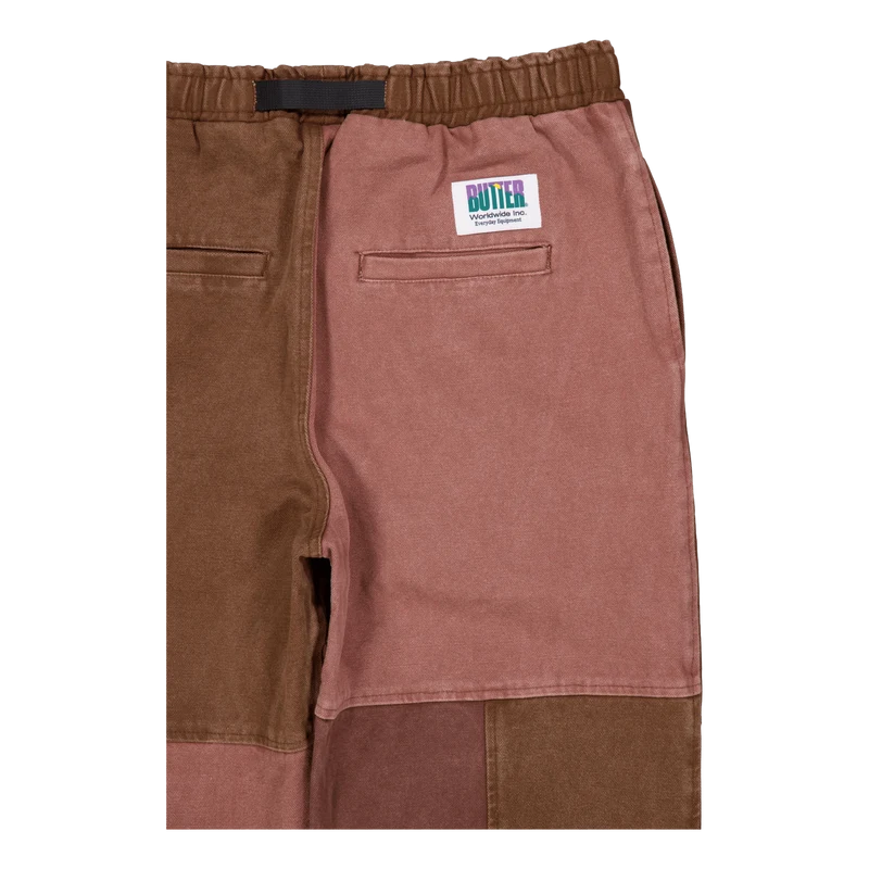 Washed Canvas Patchwork Pants Washed Burgundy