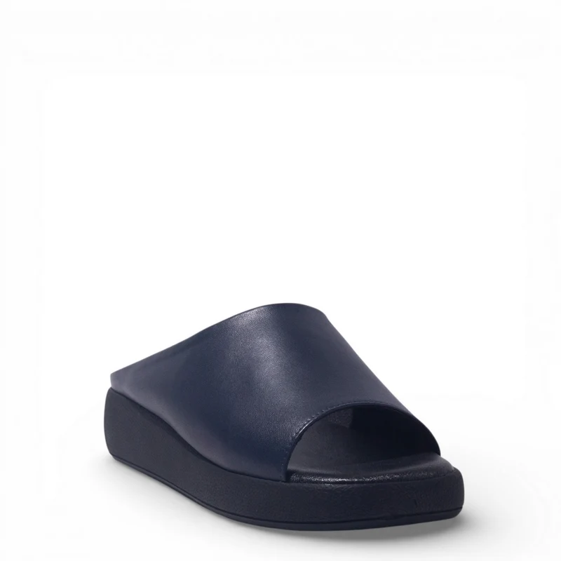 Women Navy Leather Wedges #4881