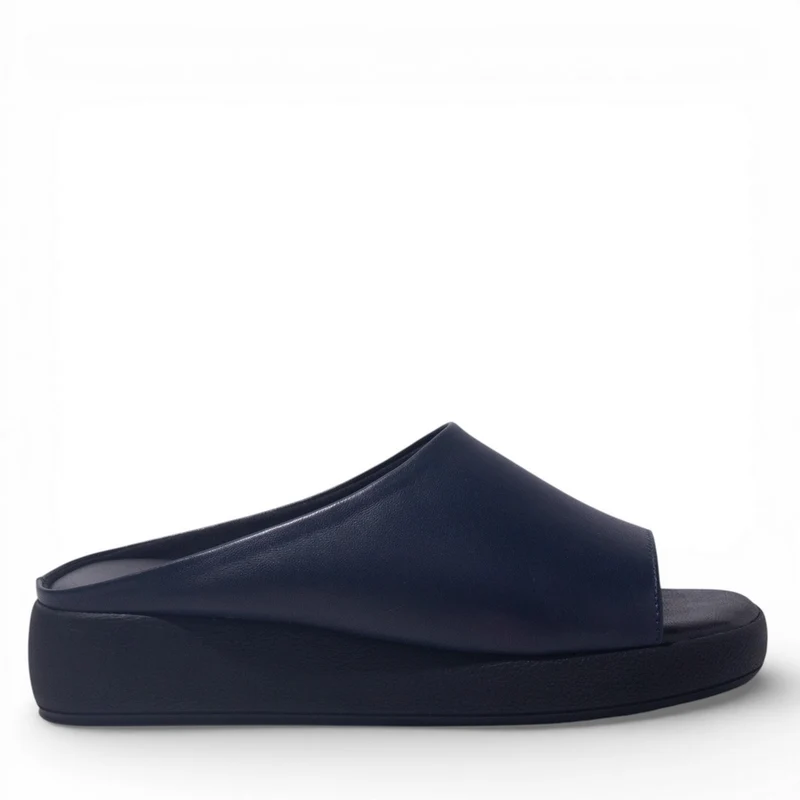 Women Navy Leather Wedges #4881