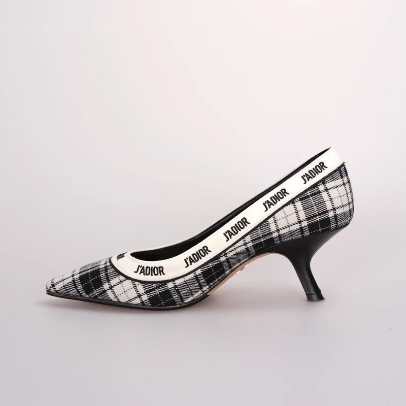 J'Adior Pumps mit Dior Canvasband und Stickerei im Schottenmuster