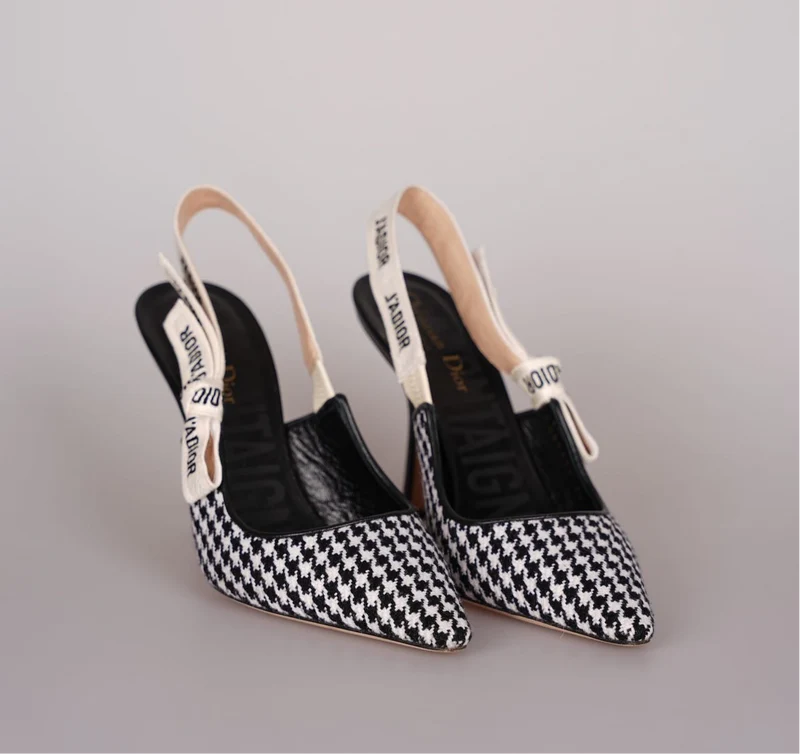 Dior J'Adior Sandalen aus schwarz-weißem Hahnentritt-Canvas, Größe 38
