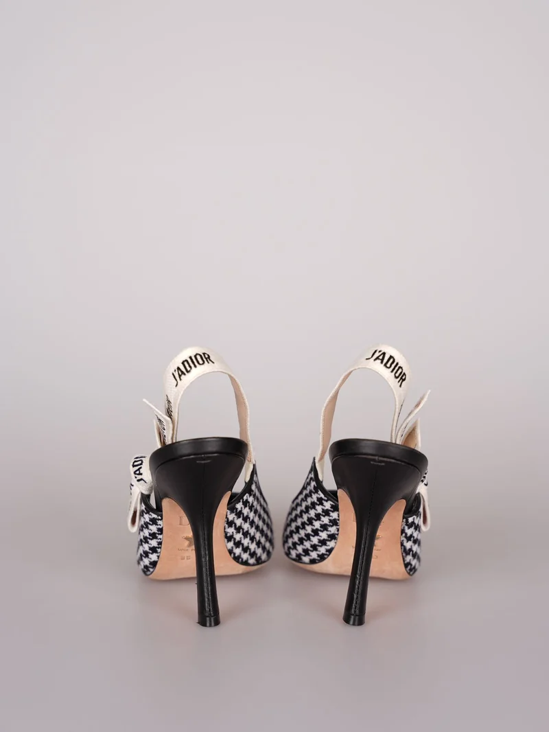 Dior J'Adior Sandalen aus schwarz-weißem Hahnentritt-Canvas, Größe 38