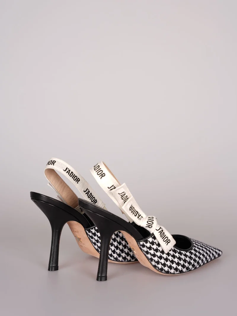 Dior J'Adior Sandalen aus schwarz-weißem Hahnentritt-Canvas, Größe 38