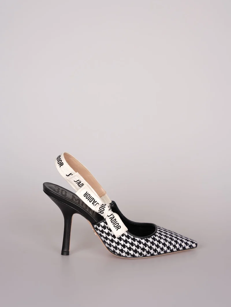 Dior J'Adior Sandalen aus schwarz-weißem Hahnentritt-Canvas, Größe 38