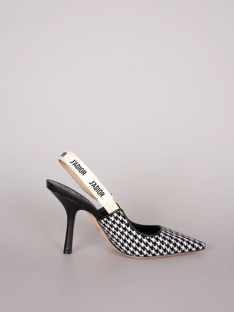Dior J'Adior Sandalen aus schwarz-weißem Hahnentritt-Canvas, Größe 38