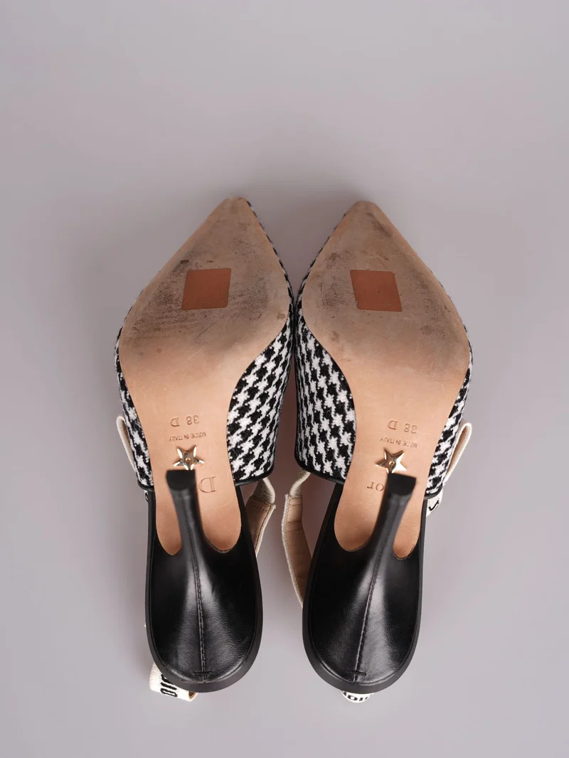 Dior J'Adior Sandalen aus schwarz-weißem Hahnentritt-Canvas, Größe 38