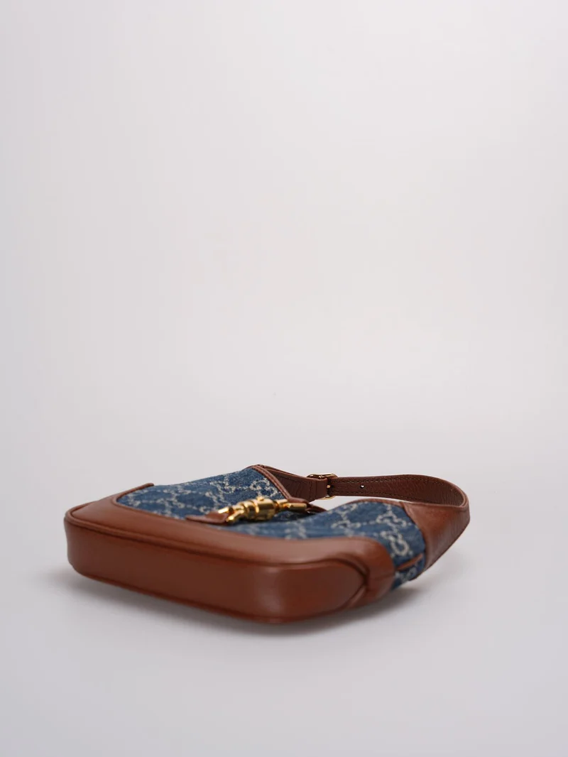 Gucci Denim Mini Jackie 1961 Hobo-Tasche aus Kalbsleder mit GG-Monogramm
