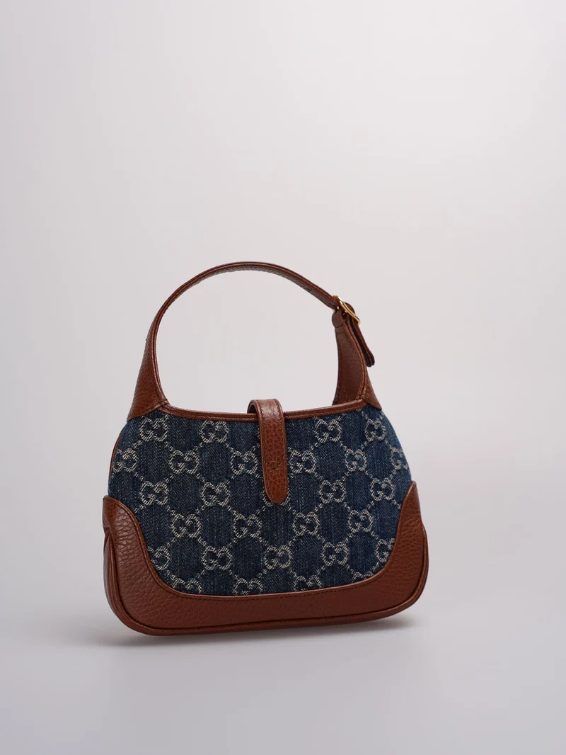 Gucci Denim Mini Jackie 1961 Hobo-Tasche aus Kalbsleder mit GG-Monogramm