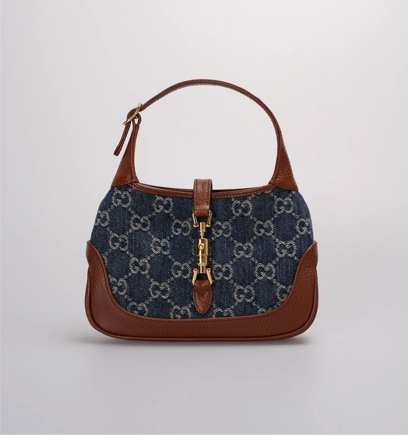 Gucci Denim Mini Jackie 1961 Hobo-Tasche aus Kalbsleder mit GG-Monogramm