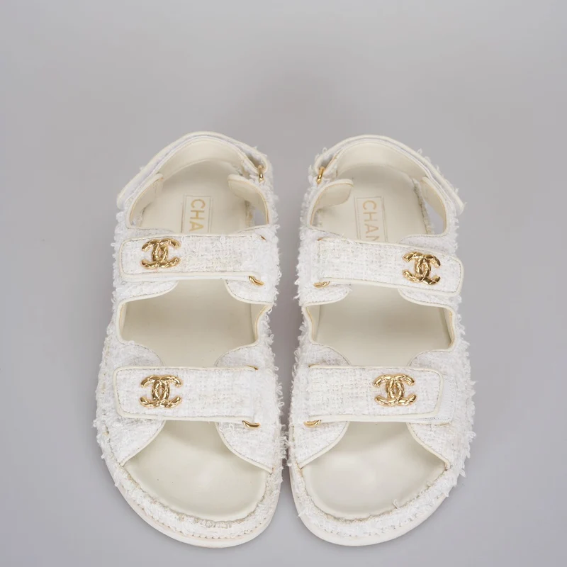 Chanel Weiße Tweed-Sandalen 39