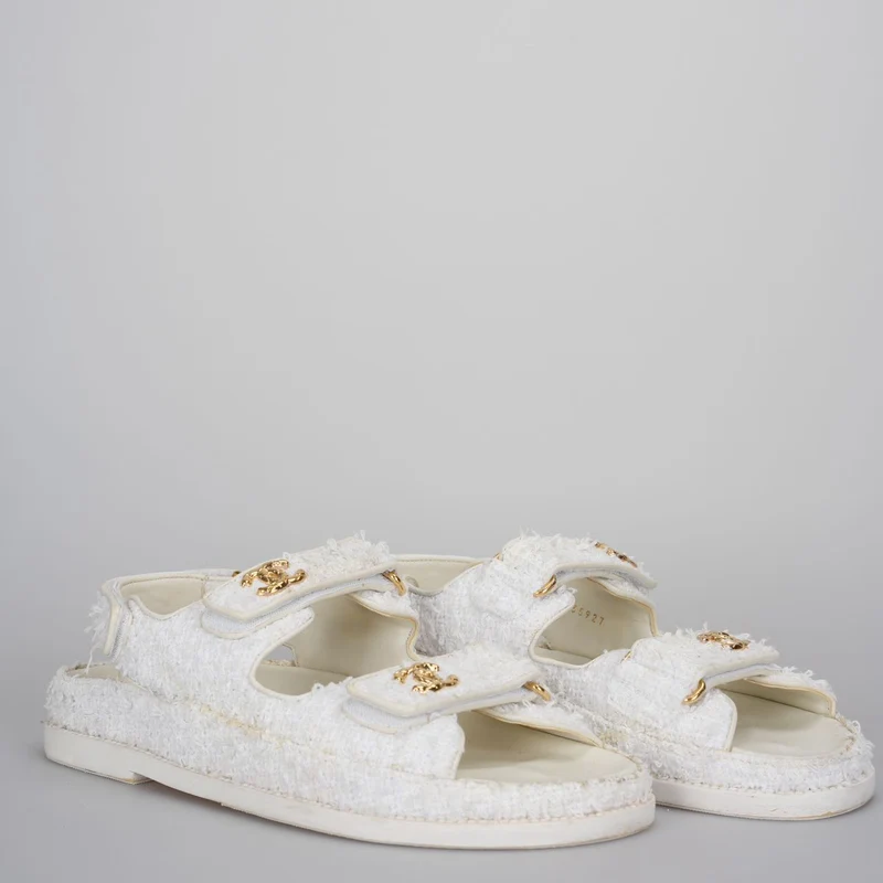 Chanel Weiße Tweed-Sandalen 39