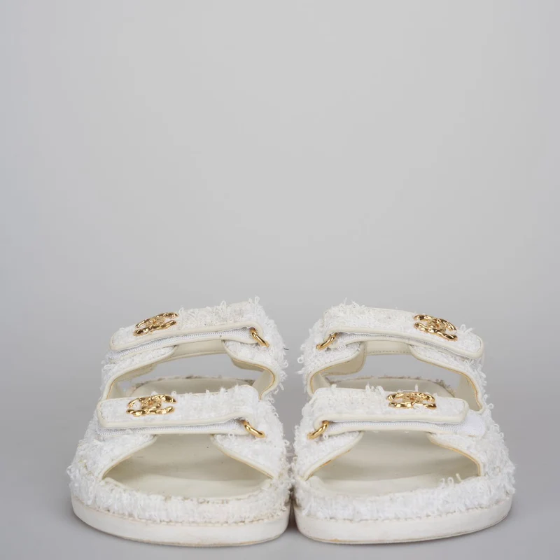 Chanel Weiße Tweed-Sandalen 39