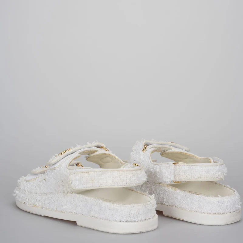 Chanel Weiße Tweed-Sandalen 39