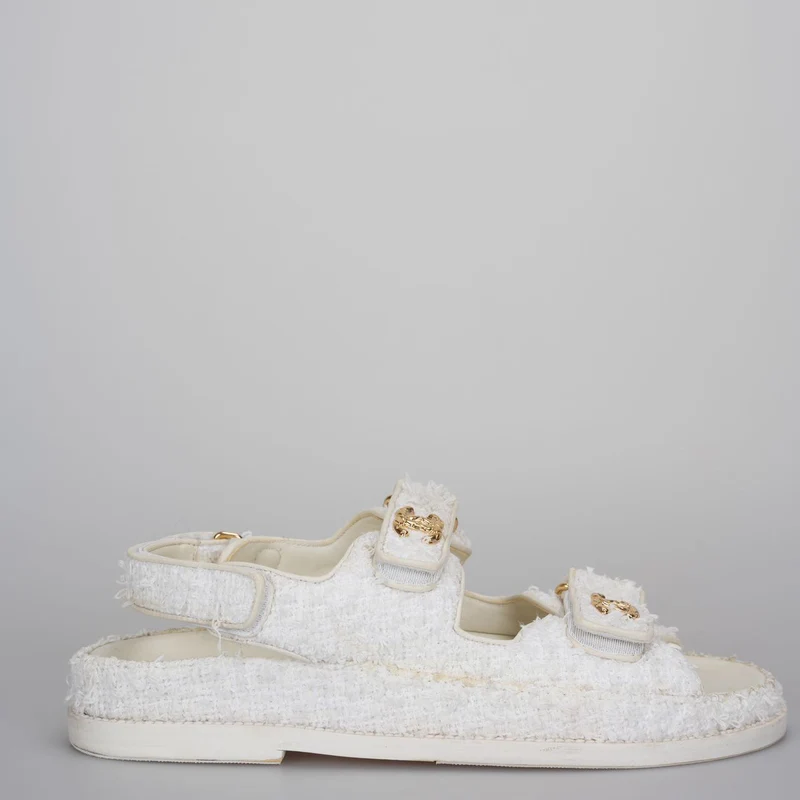 Chanel Weiße Tweed-Sandalen 39