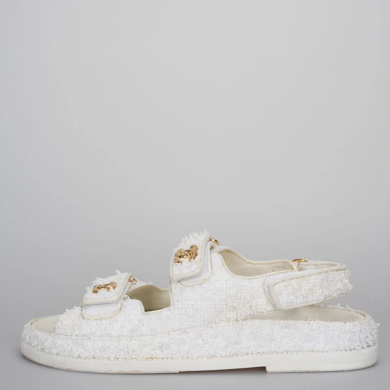 Chanel Weiße Tweed-Sandalen 39
