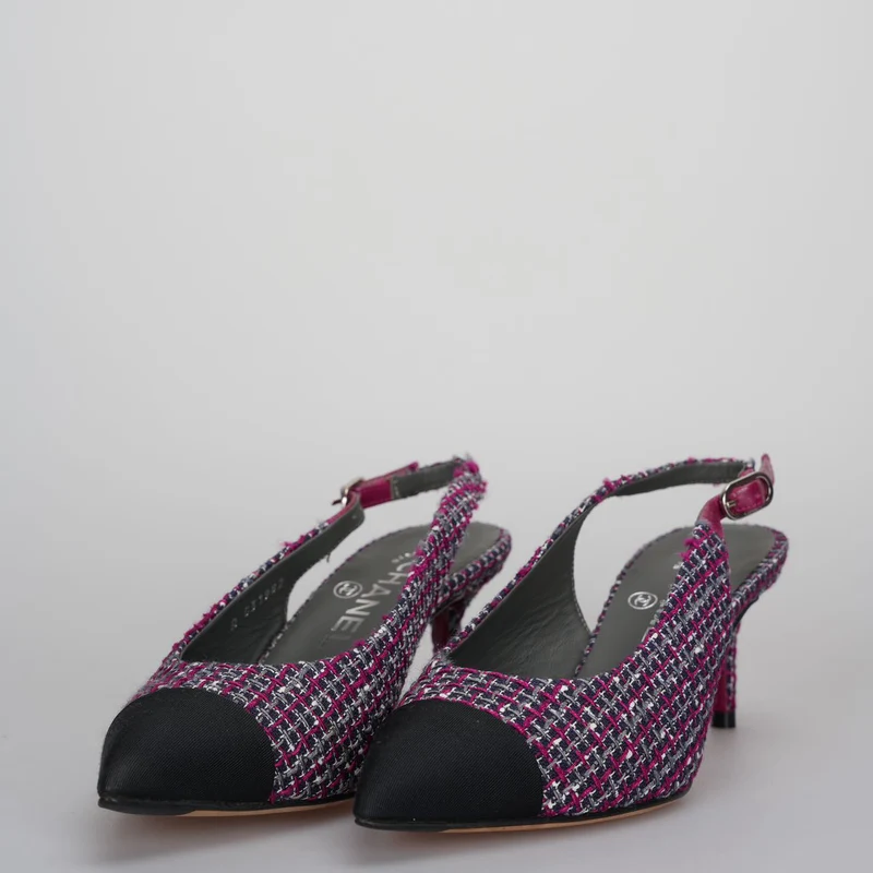 Chanel lila Tweed Slingback Heels Sandalen 35.5Multicolor