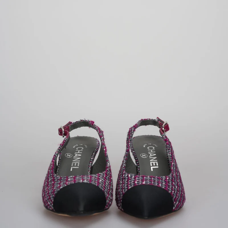 Chanel lila Tweed Slingback Heels Sandalen 35.5Multicolor